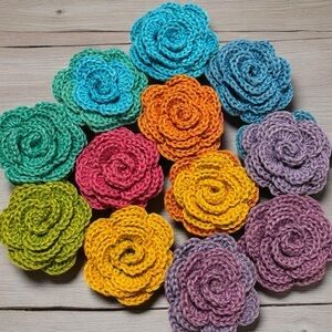 One Crochet Cotton Rose Flower Rosette for Crafting Handcrafted Handmade